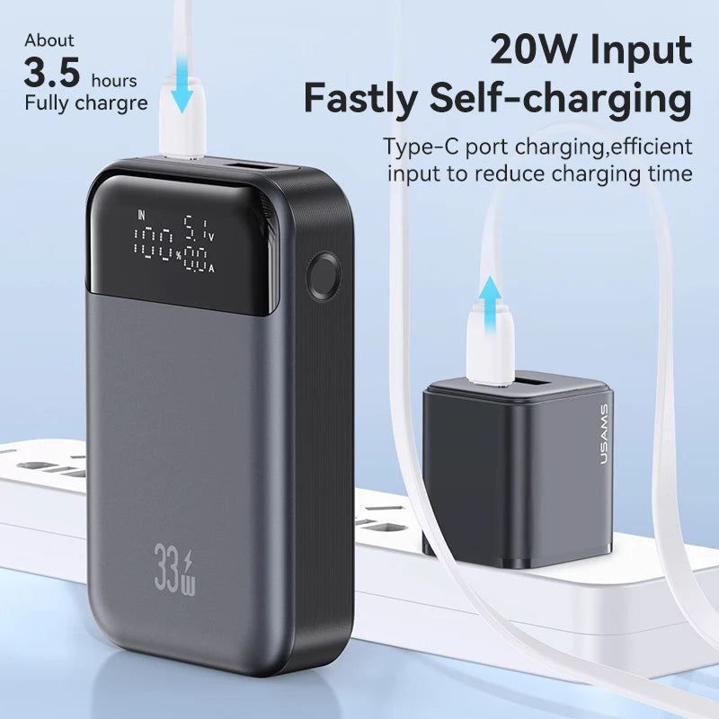 USAMS Mini Power Bank 10000mAh 33W PD Fast Charging Powerbank Portable External Battery Phone Charger for iPhone Xiaomi Samsung