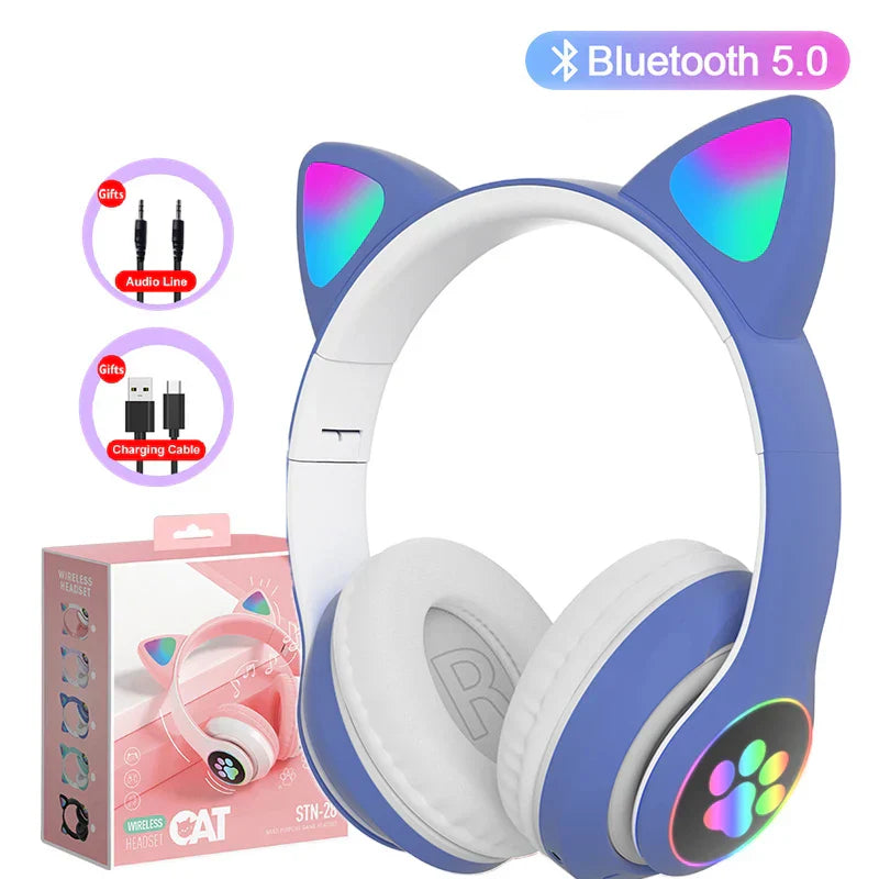 Flash Lamp Cute Cat Ears Headphone Bluetooth