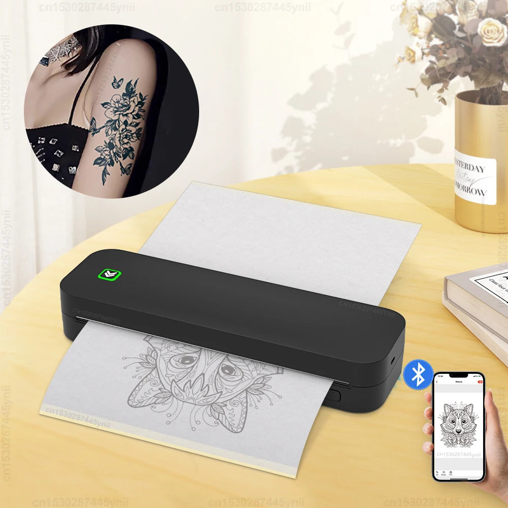 Portable A4 Thermal Printer Inkless Bluetooth Photo PDF Document Printer Memo Note Tattoo Print Wireless Tattoo Stencil Printer