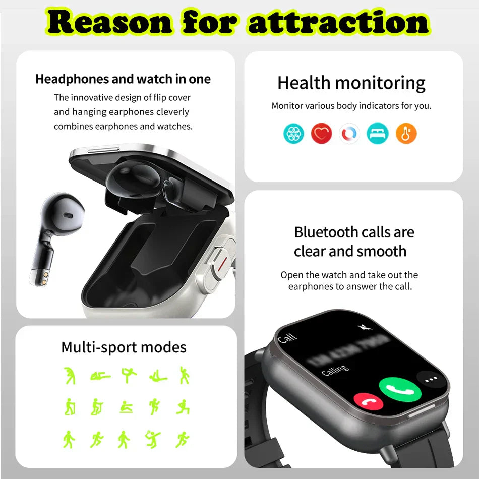 2024 Smart Watch 2 in 1 With Earphone 