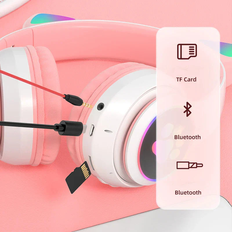 Flash Lamp Cute Cat Ears Headphone Bluetooth