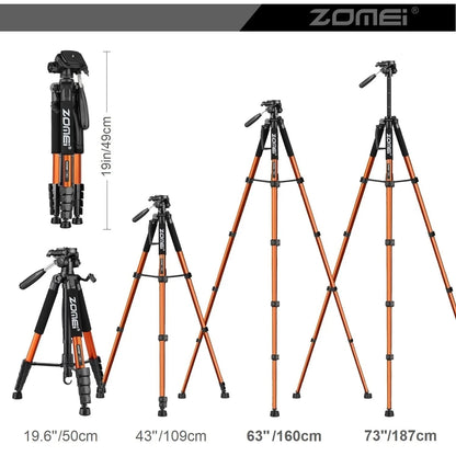 187cm/73.6in Tall Zomei Aluminum Alloy Portable Tripod for Camera DSLR Canon Nikon, 360 Degree Panorama Photography Phone Stand